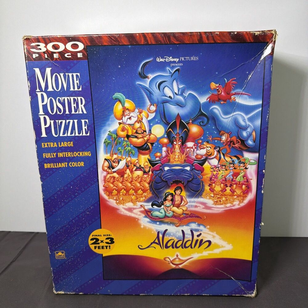 Vintage Disney Aladdin 300 Piece Movie Poster Puzzle Complete CIB Golden 2x3'